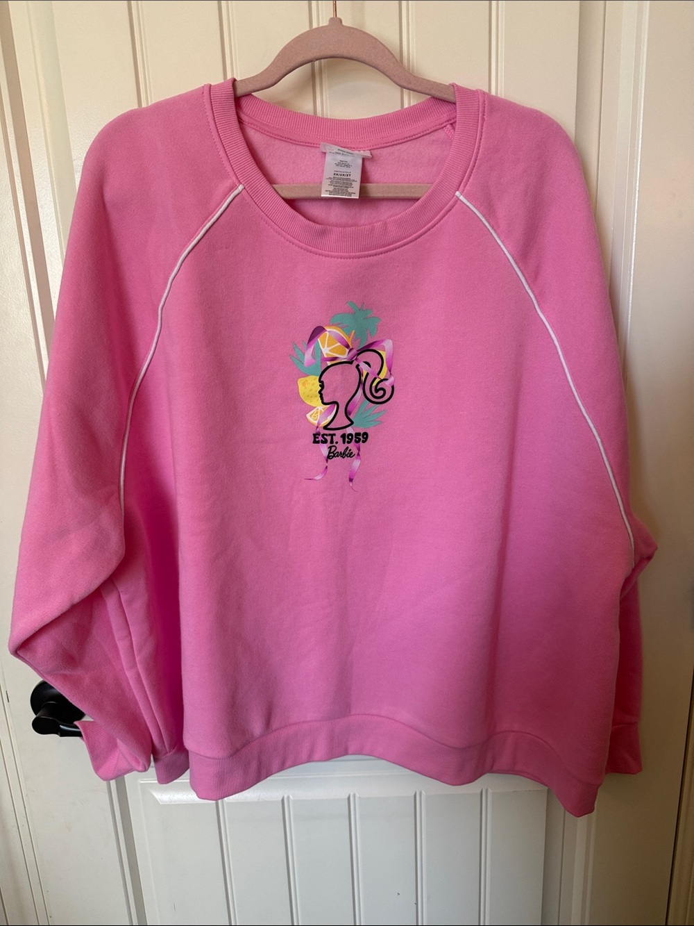 Barbie Pink Graphic Crewneck Sweatshirt with Tropical Logo
